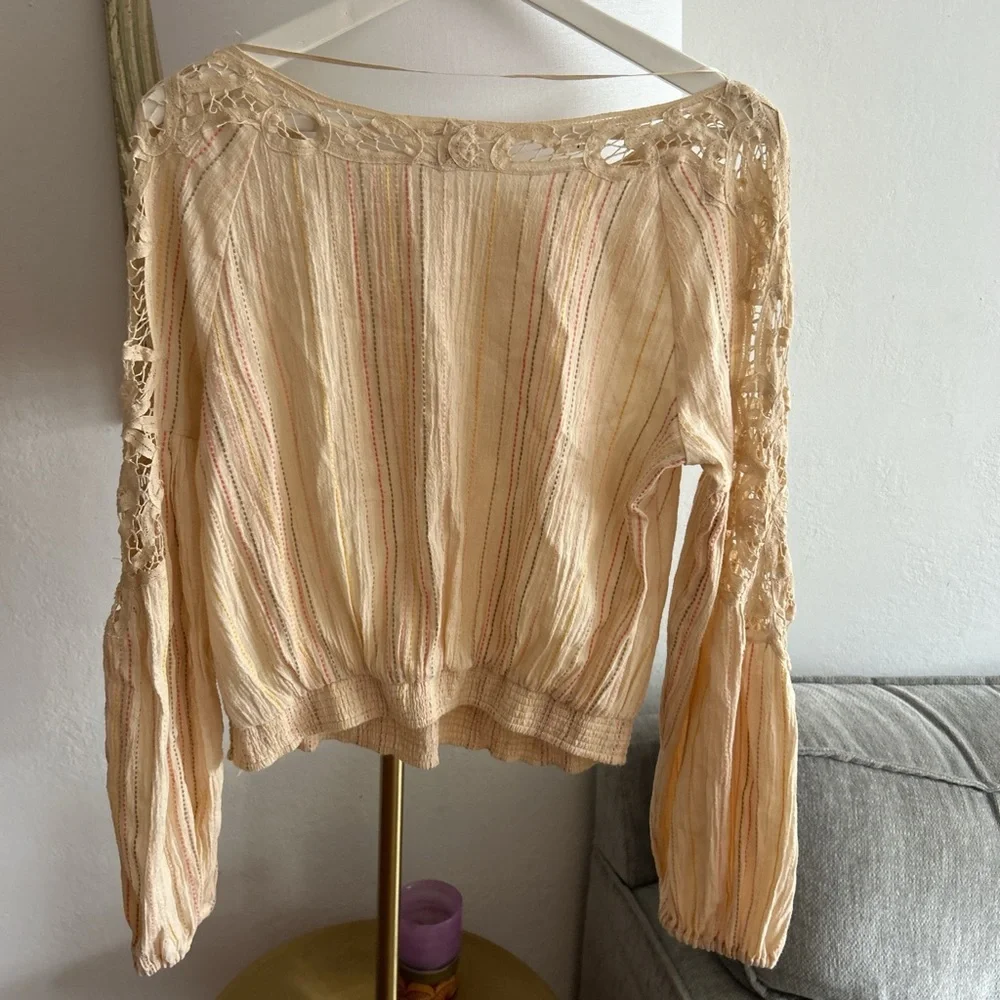 Free People Boho Festival Crochet Cottagecore Blouse Size XS - Picture 4 of 12